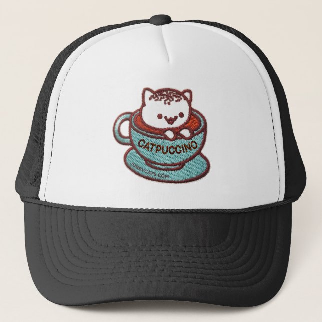 CATPUCCINO CAT bestickter Patch-Hat Truckerkappe (Vorderseite)