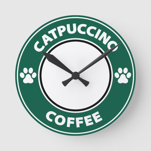 Catpuccino Coffee Runde Wanduhr (Vorderseite)