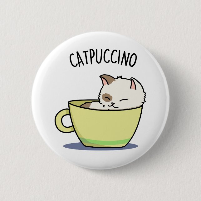Catpuccino Funny Kitty Cat In Cup Puff Button (Vorderseite)