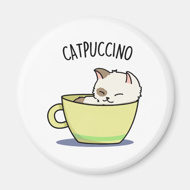 Catpuccino Funny Kitty Cat In Cup Puff Magnet (Vorne)