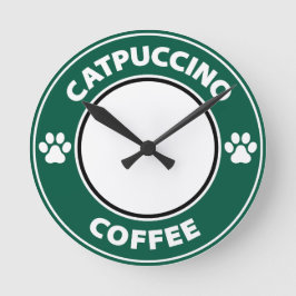 Catpuccino Kaffee Runde Wanduhr