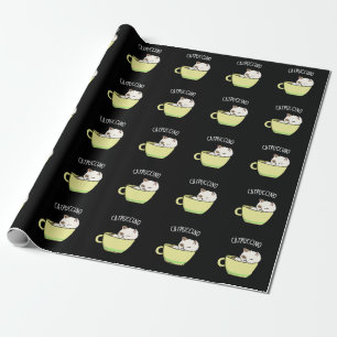 Catpuccino Lustige Katze In Tasse Wortspiel Dunkle Geschenkpapier