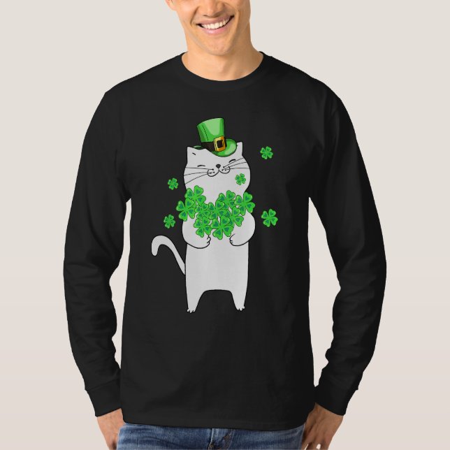 Catricks Day Cat Kleeblatt St Patricks Day Lucky T-Shirt (Vorderseite)