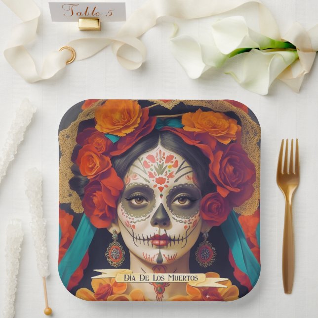 Catrina Day of the Dead 1 mit Text Paper Teller (Hochzeit)