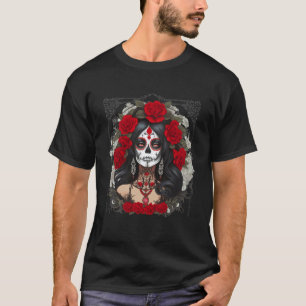 Catrina Day Zucker Schädel ROTE Rosen Los Muertos T-Shirt