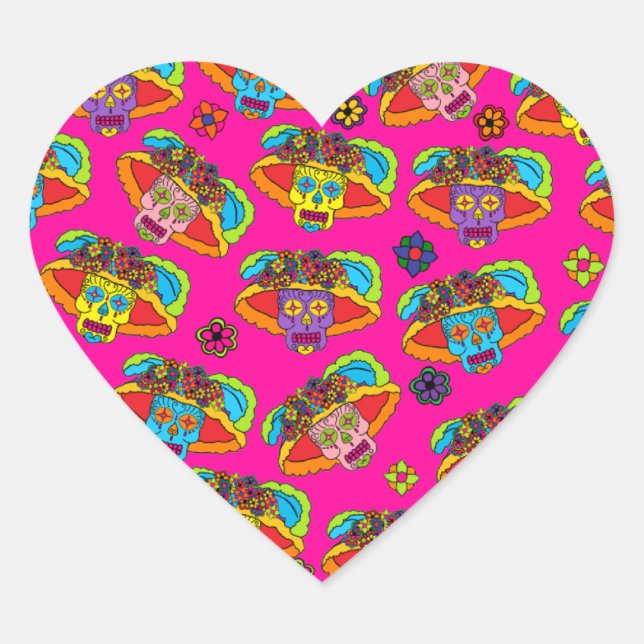 Catrina Sugar Skull Herz-Aufkleber (Vorderseite)