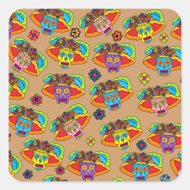 Catrina Sugar Skull Quadratischer Aufkleber (Vorderseite)