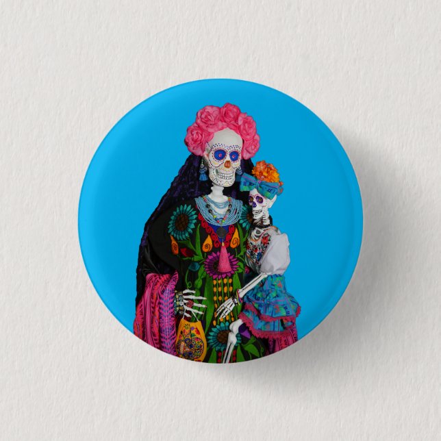 Catrina und Calavera Child Sugar Skull Leinwand Button (Vorderseite)