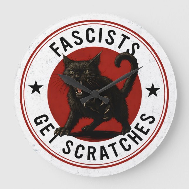 Cats Against Fascists Große Wanduhr (Vorderseite)