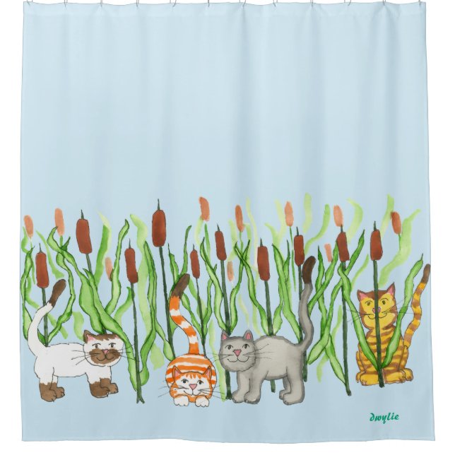 Cats and Cattails Duschvorhang (Vorderseite)