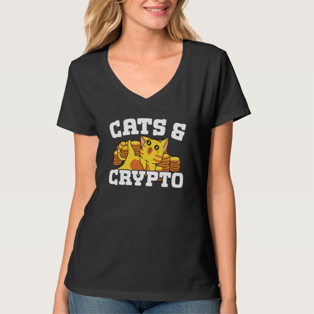 Cats And Crypto Cryptocurrency Blockchain Trader F T-Shirt (Vorderseite)