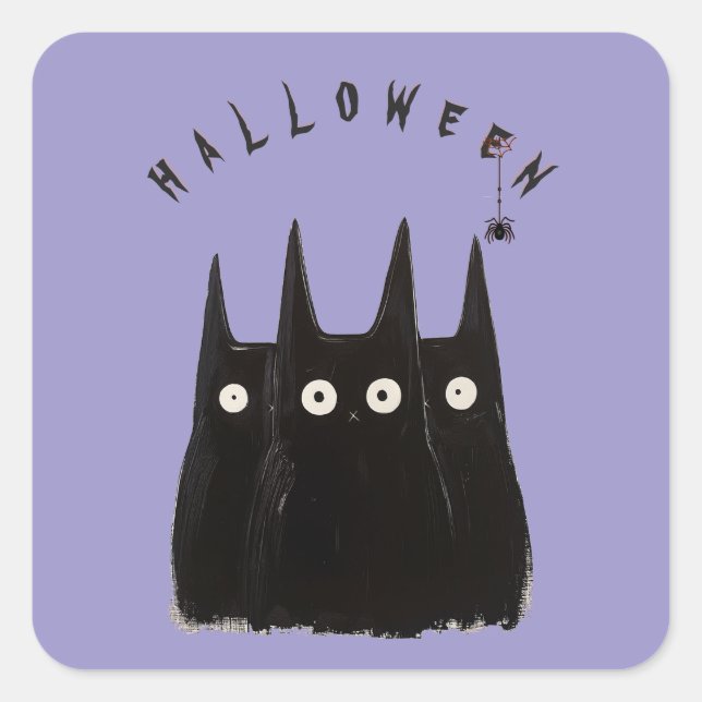 Cats and Halloween Quadratischer Aufkleber (Vorderseite)