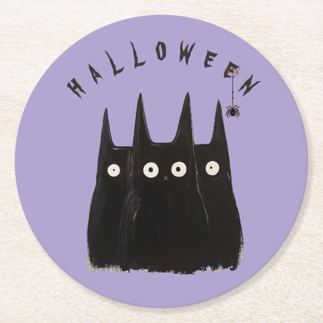 Cats and Halloween Runder Pappuntersetzer (Vorderseite)