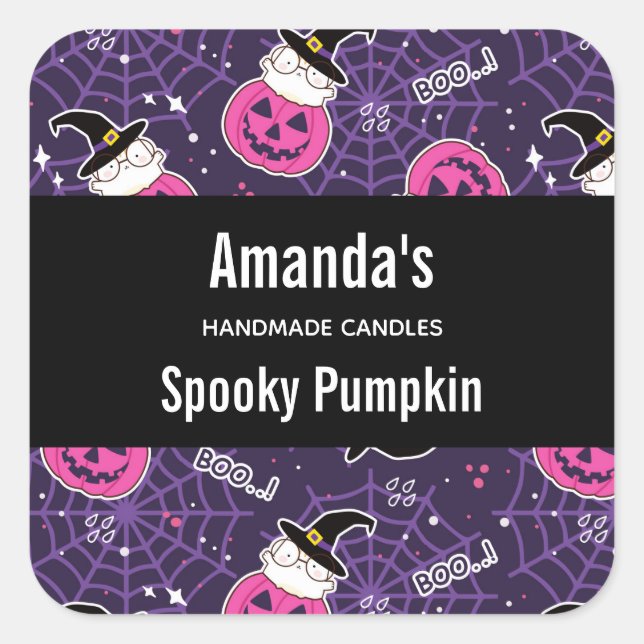Cats and Pumpkins Halloween Pattern Candle Biz Quadratischer Aufkleber (Vorderseite)