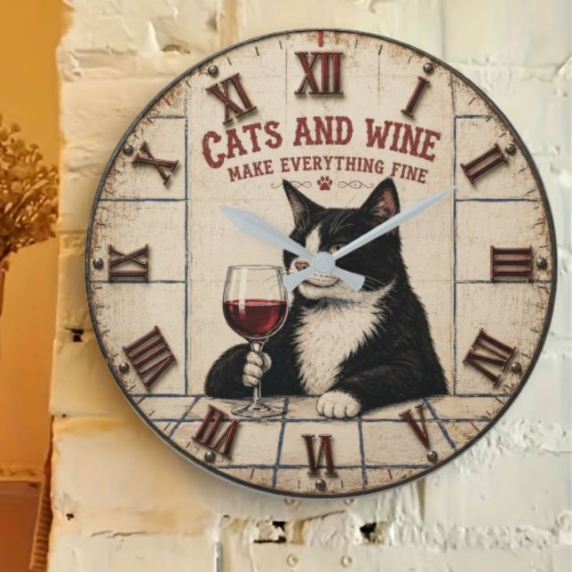 Cats and Wine Make Everything Fine Große Wanduhr (Von Creator hochgeladen)