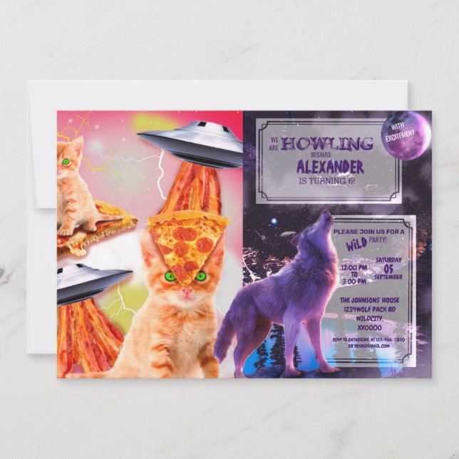Cats, Bacons und ufos Einladung (Vorderseite)