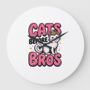 Cats Before Bros Vintage Cat Crown Shirt Design_1 Große Wanduhr