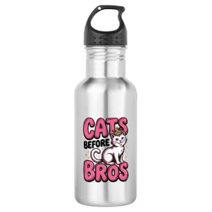 Cats Before Bros Vintage Cat Crown T-Shirt Design_ Edelstahlflasche
