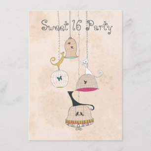 Cats Birdcages Sweet 16 Invitations