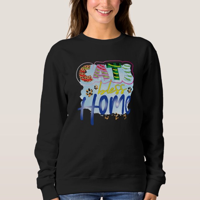 Cats Bless Home Graphic Patchwork Cat Sweatshirt (Vorderseite)