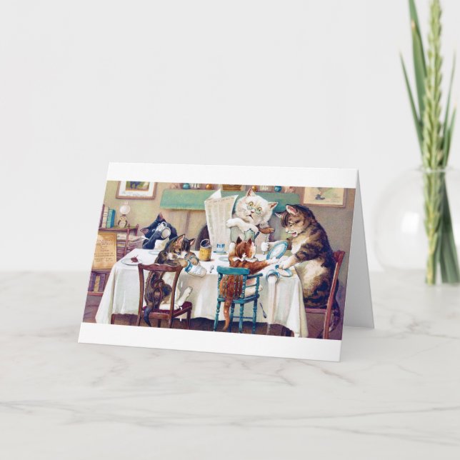 Cat's Breakfast Time, Louis Wain Karte (Vorderseite)