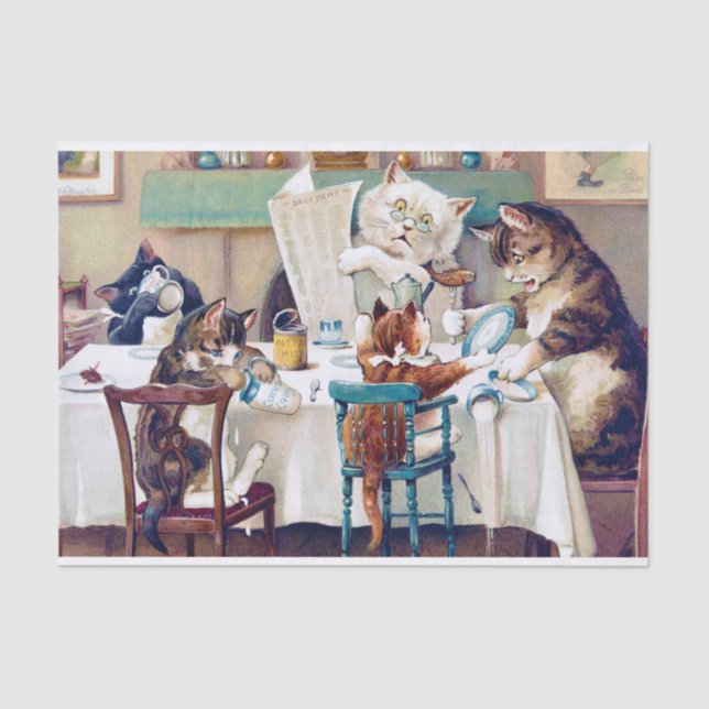 Cat's Breakfast Time, Louis Wain Seidenpapier (Vorderseite)