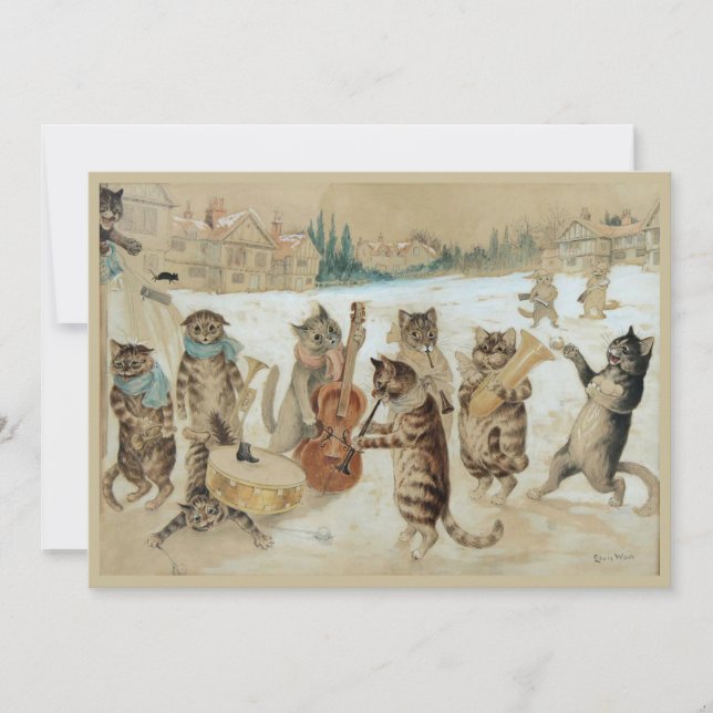 Cats Carol Singing Postcard Feiertagskarte (Vorderseite)