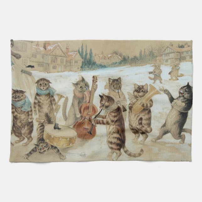 Cats Carol Singing von Louis Wain Geschirrtuch (Horizontal)