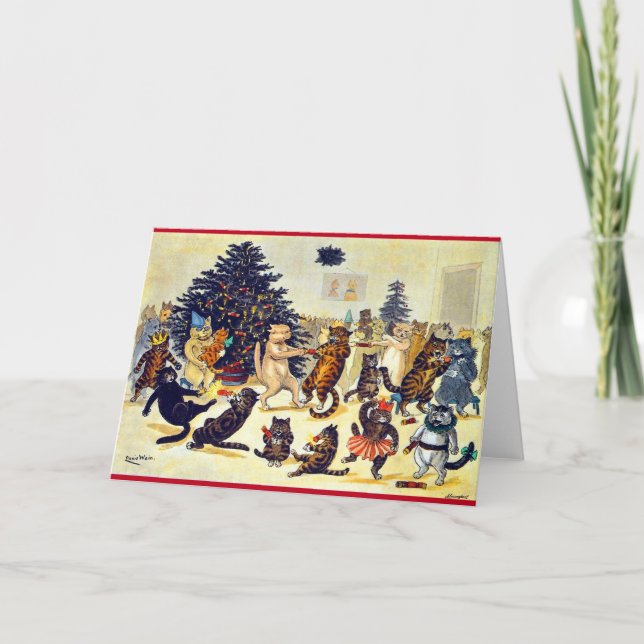 Cat's Christmas Party, Louis Wain Feiertagskarte (Vorderseite)