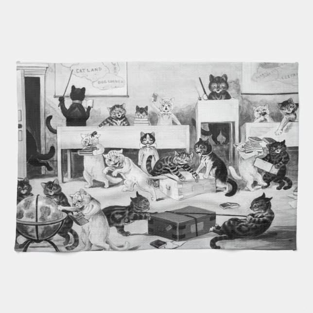 Cats Classroom Discipline, Louis Wain Geschirrtuch (Horizontal)