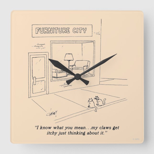 Cats Clawing Furniture Quadratische Wanduhr (Vorderseite)