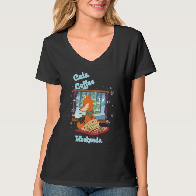 Cats Coffee Weekend Lustigen Sprüche Graphic T-Shirt (Vorderseite)