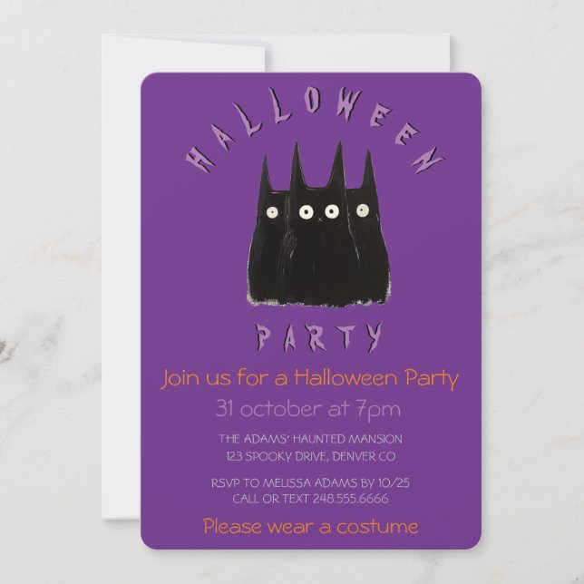 Cats d’Hallowen + spider Einladung (Vorderseite)