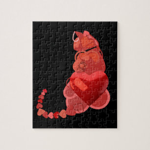 Cats de coeur rouge puzzle noir géométrique