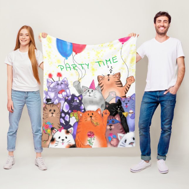 Cats de fête - Couverture en polaire - Texte perso (En situation)