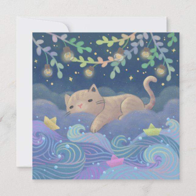 Cat's Dream Fantasy Illustration Einladung (Vorderseite)