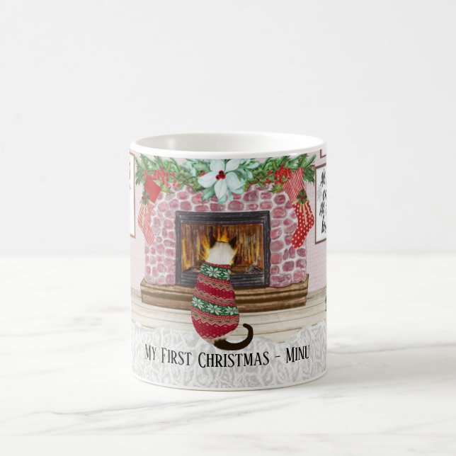 Cat's erste Weihnachten personalisiert Kaffeetasse (Mittel)