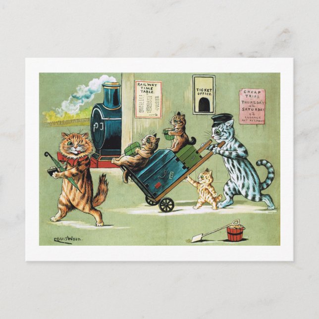 Cats Family Travel, Louis Wain Postkarte (Vorderseite)