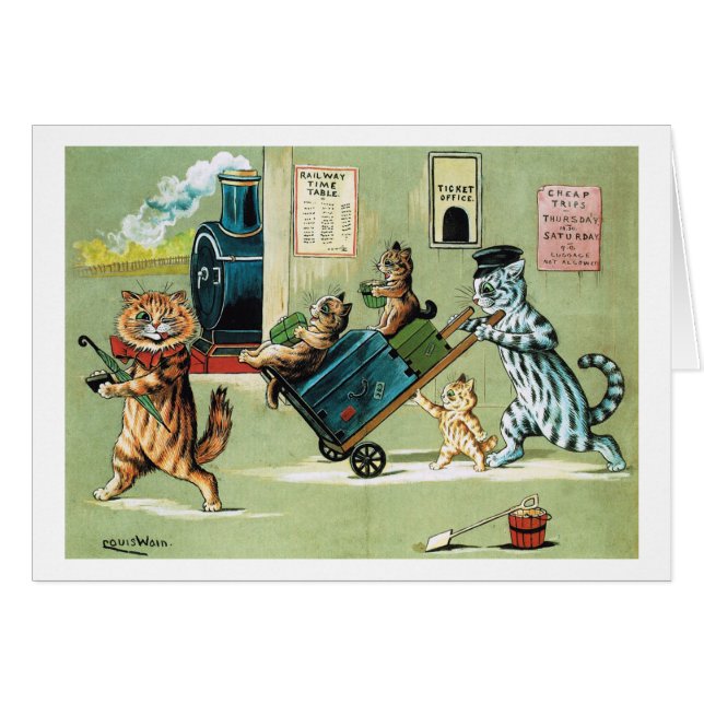 Cats Family's Train Travel, Louis Wain (Vorderseite (Horizontal))