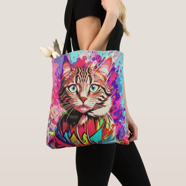 Cat's farbenfroher Designprint Tasche (Von Nahem)