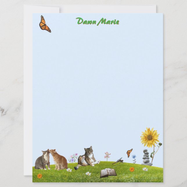 Cats, Flowers, and Butterflies Stationery (Vorderseite)