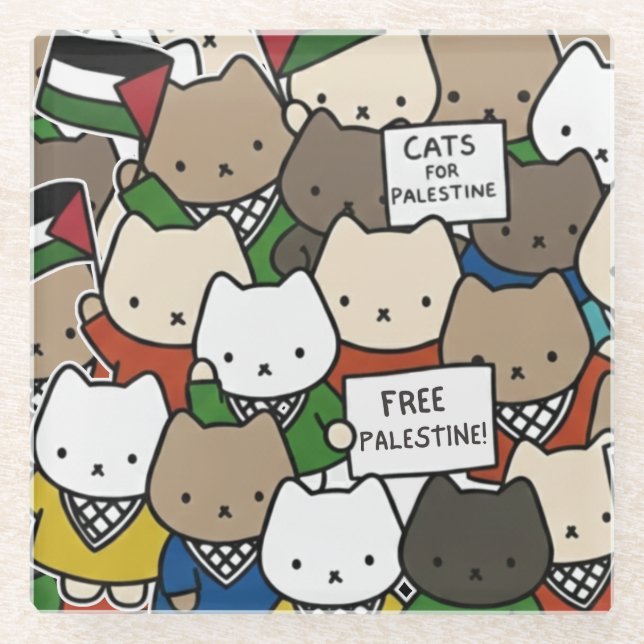 Cats for Palestine – Kawaii Cats for Justice Glasuntersetzer (Vorderseite)