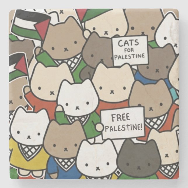 Cats for Palestine – Kawaii Cats for Justice Steinuntersetzer (Vorderseite)