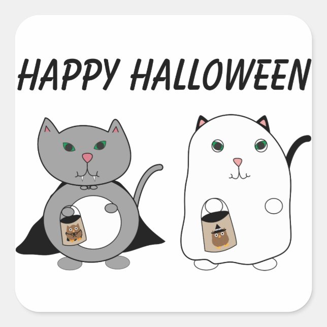 Cats Ghost Vampire Happy Halloween Custom Quadratischer Aufkleber (Vorderseite)