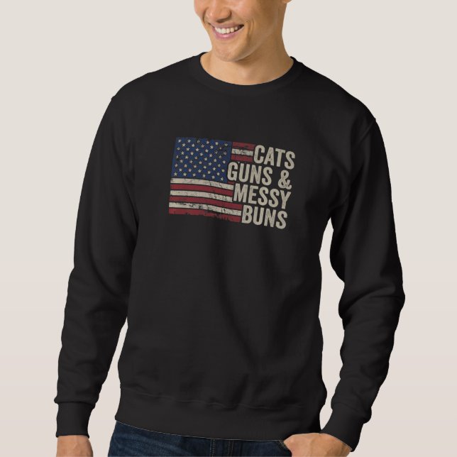 Cats Guns Messy Buns - Womens Usa Flag Pro Gun Cat Sweatshirt (Vorderseite)