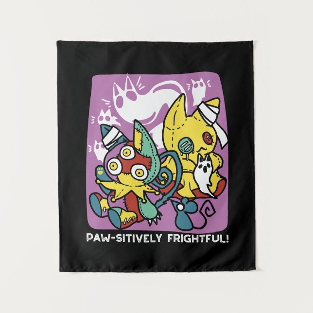 Cats Halloween Art: paw-sehenswert erschreckend Wandteppich (Vorderseite)