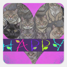 CATS HAPPY T - SHIRT QUADRATISCHER AUFKLEBER