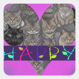 CATS HAPPY T - SHIRT QUADRATISCHER AUFKLEBER