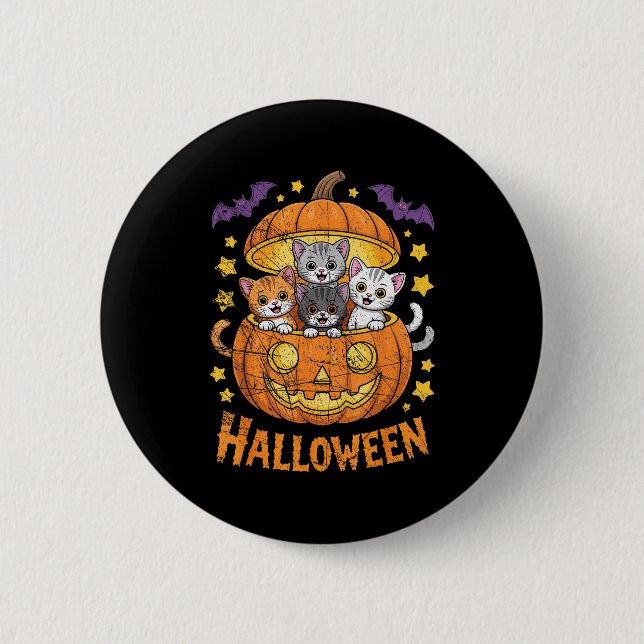 Cats In Pumpkin Cute Halloween Kitties Funny  Button (Vorderseite)