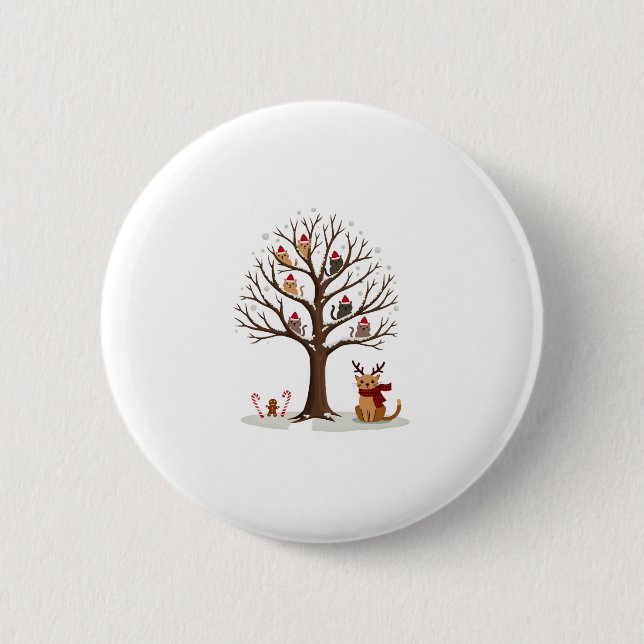 Cats In Snow Tree Winter Christmas Santa Hat X-mas Button (Vorderseite)